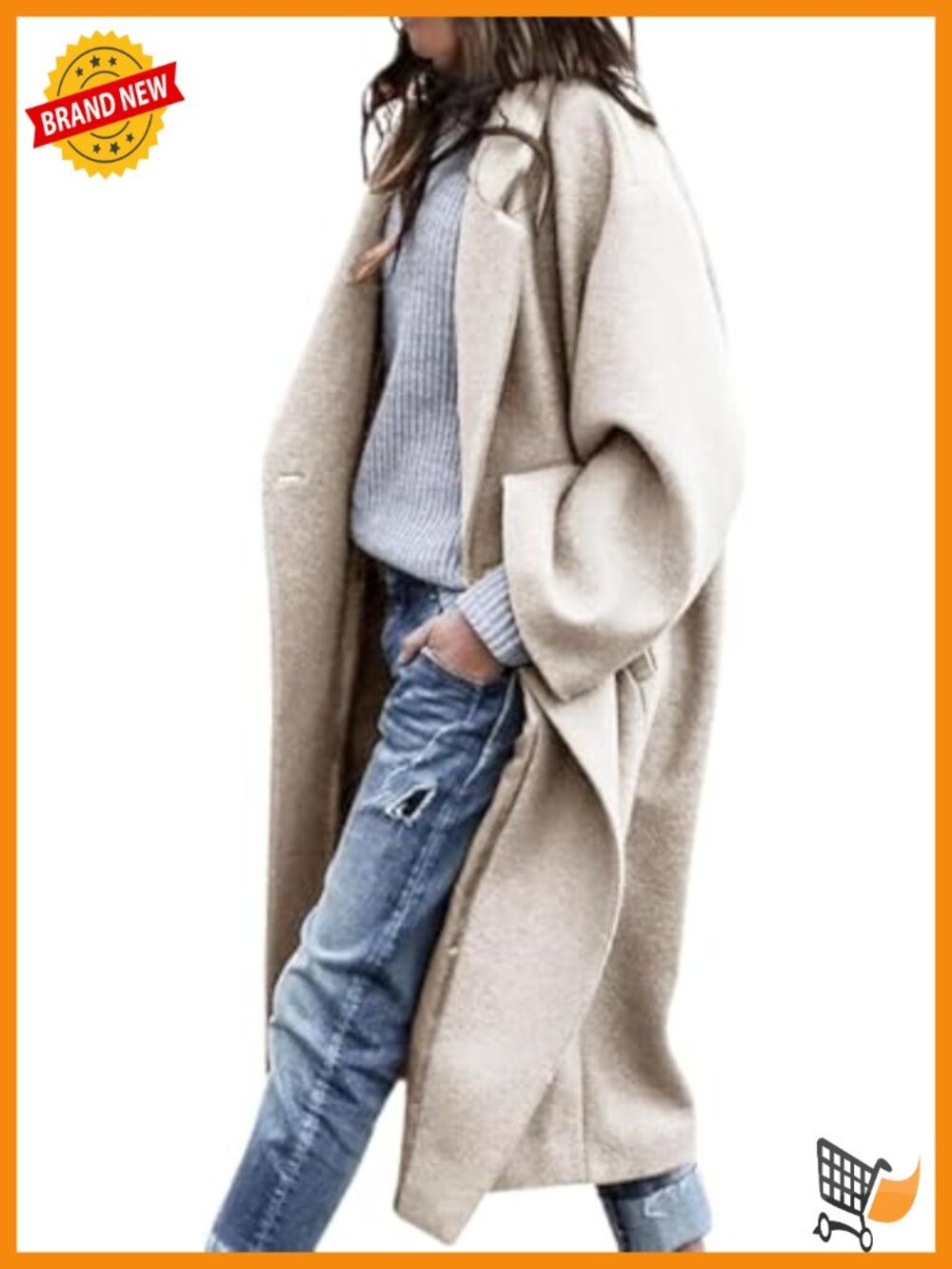 Women's Winter Wool Coat Notch Lapel Single Breasted Mid Long Pea Trench Coat